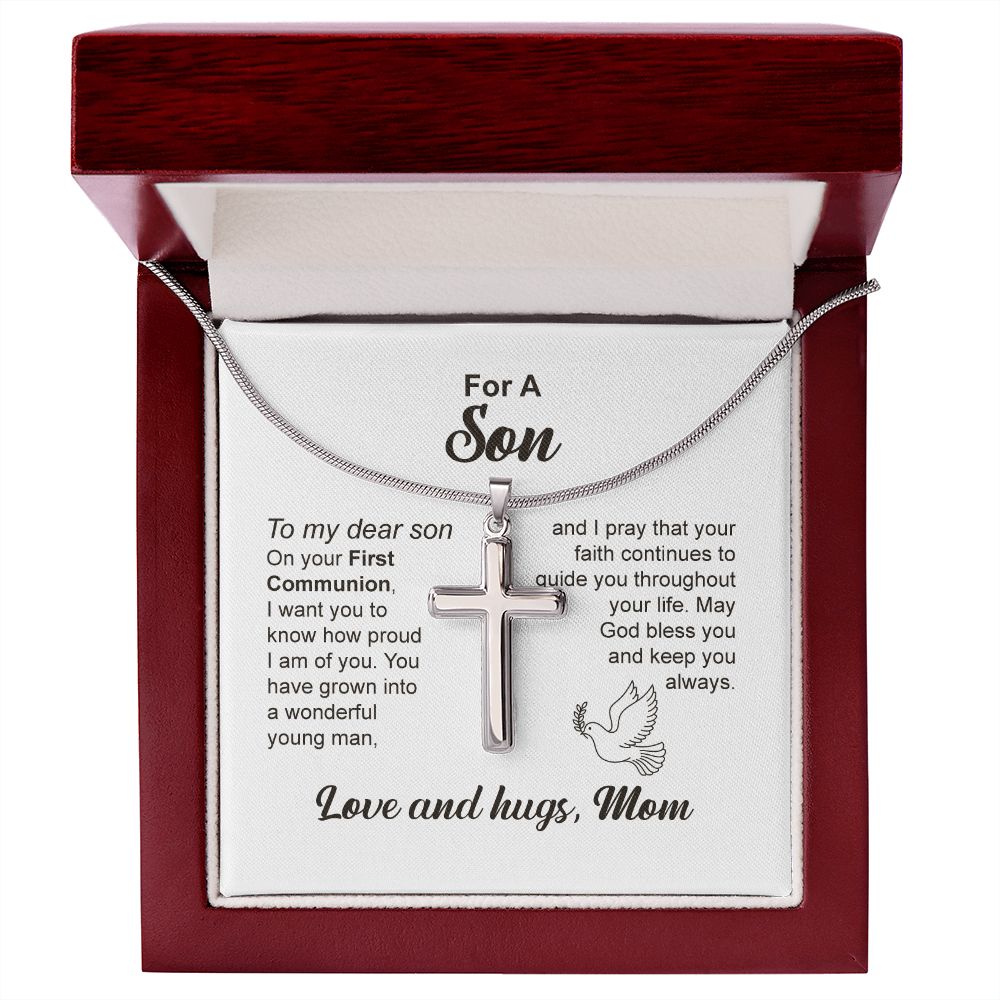 For A Son Cross Necklace Love And Hugs From Mom Gifts For Son First Communion With Heartfelt Message Card