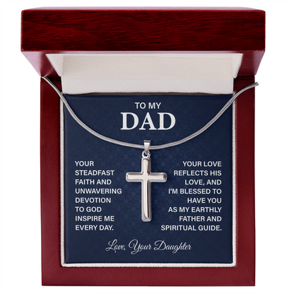 To My Dad Necklace Cross Pendant with Faith Guide Message