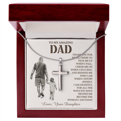 To My Amazing Dad Necklace Cross Design with Message from Daughter