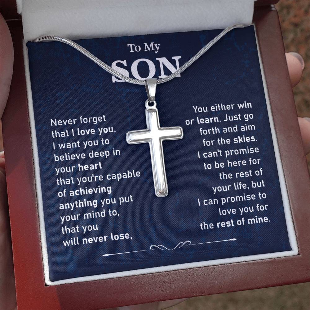 To My Son Cross Necklace Gift from Dad Gift Box