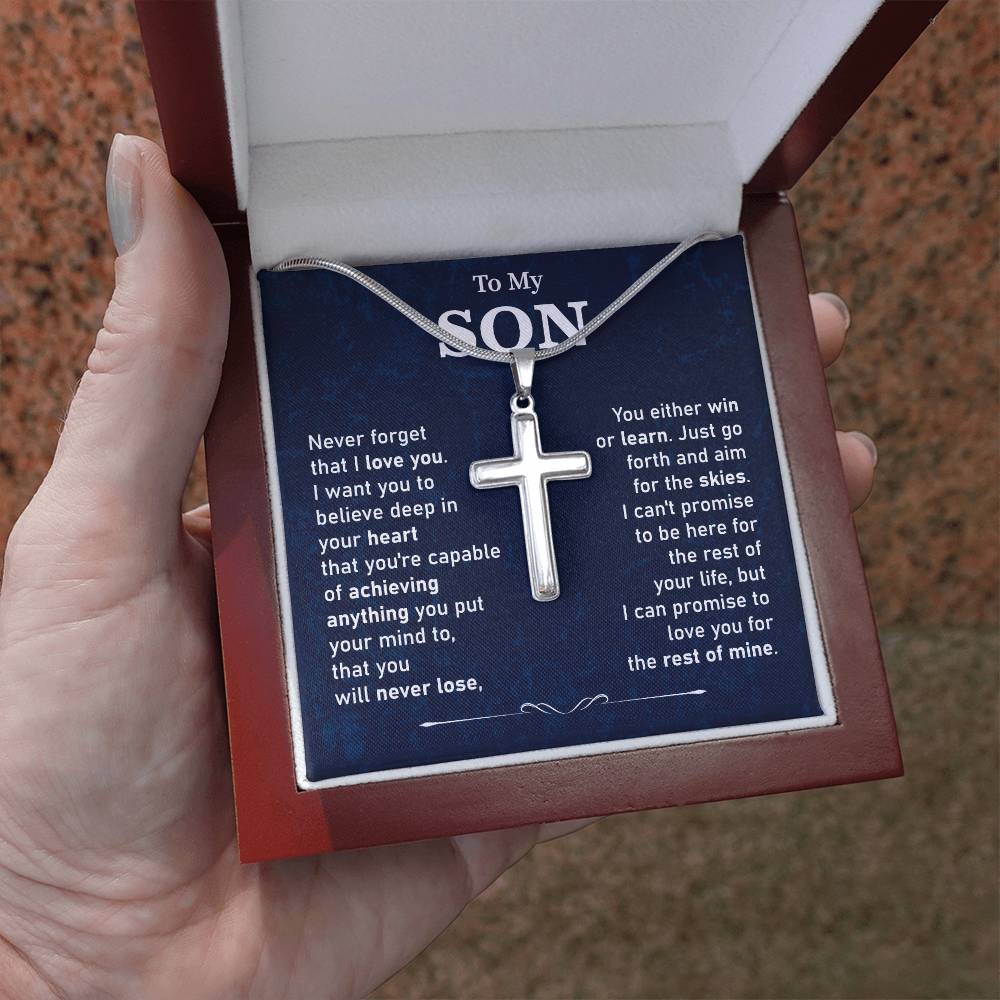 To My Son Cross Necklace Gift from Dad Gift Box