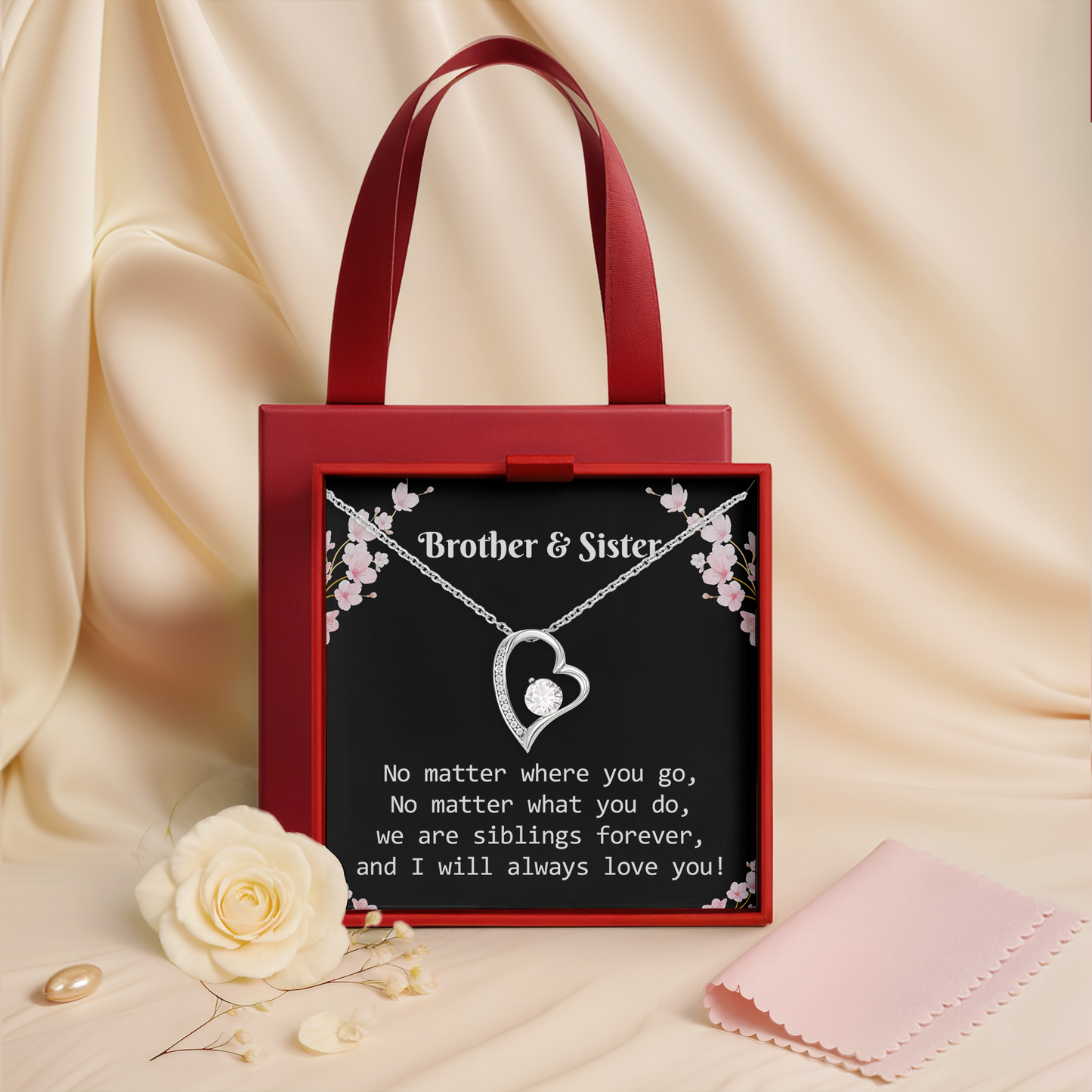 Brother & Sister Heart Necklace Birthday Gift for Sister