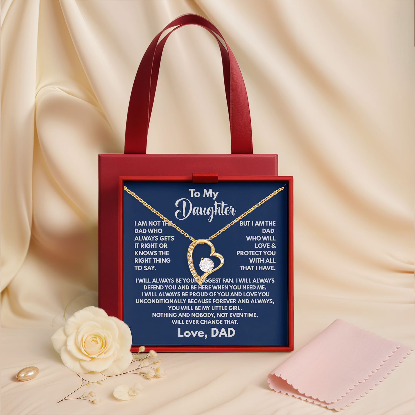 To My Daughter Necklace from Dad Pendant with Emotional Message Card Birthday, Christmas Gift