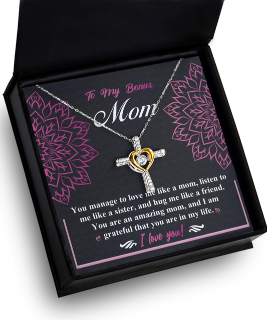 To My Bonus Mom I Love You Cross Necklace