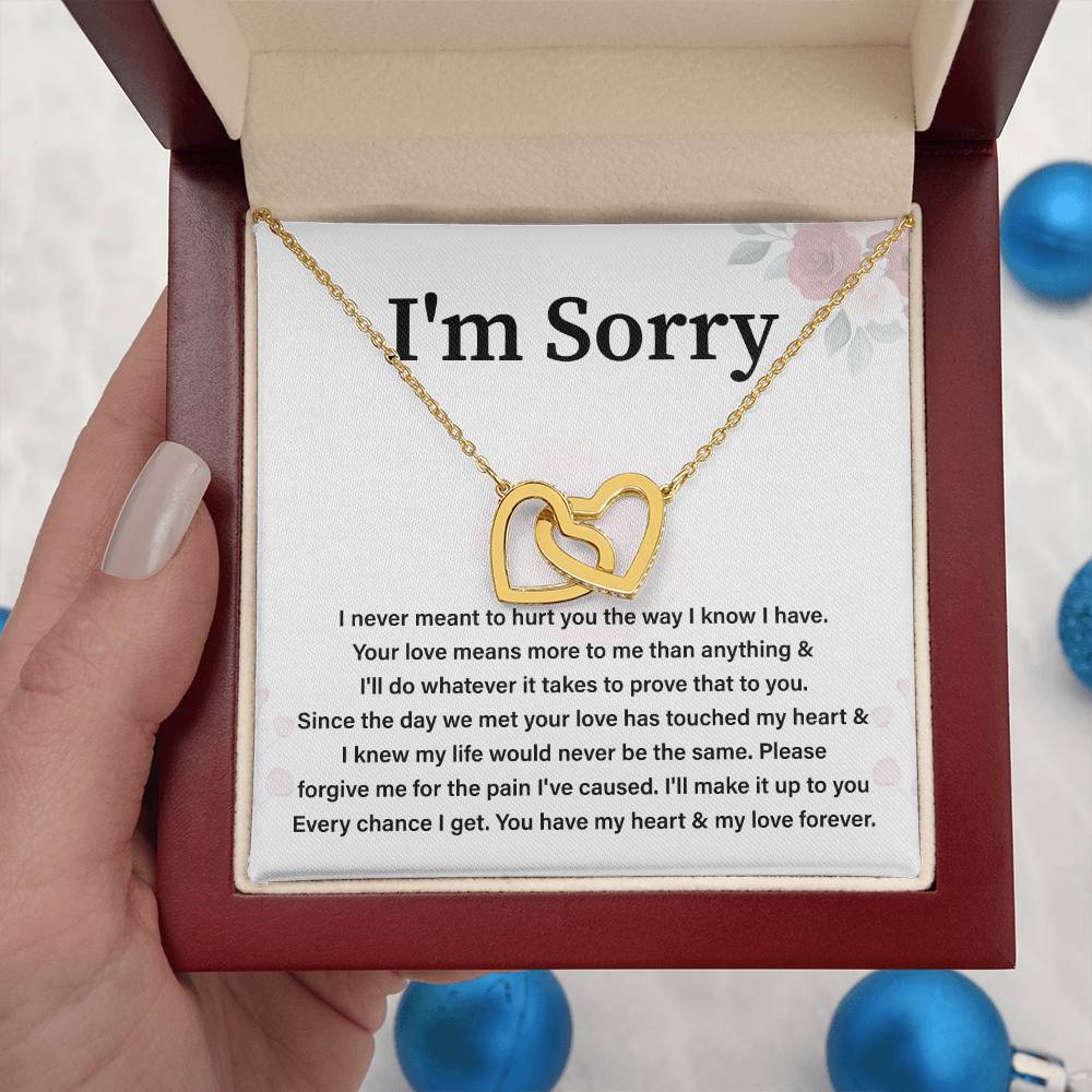I'm Sorry Necklace for Her Apology Gift for Wife, Girlfriend or Partner with Interlocking Hearts Necklace