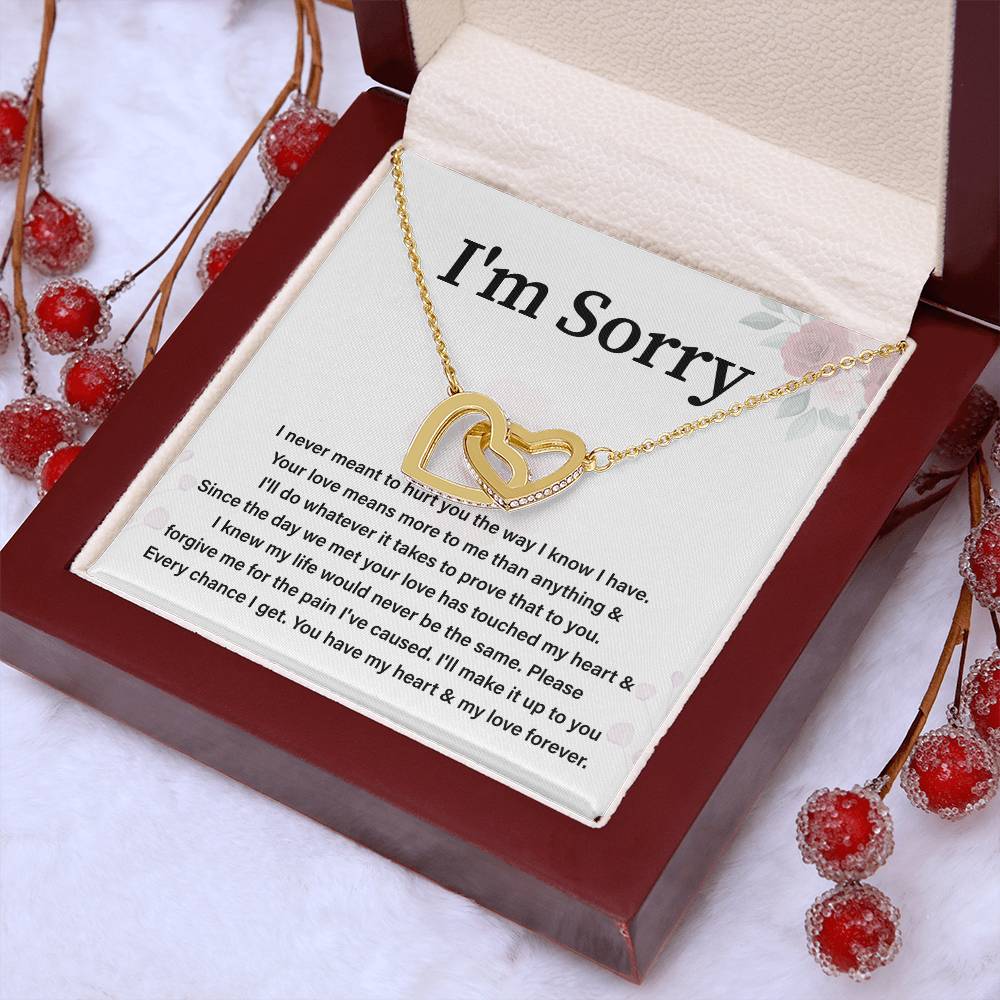 I'm Sorry Necklace for Her Apology Gift for Wife, Girlfriend or Partner with Interlocking Hearts Necklace