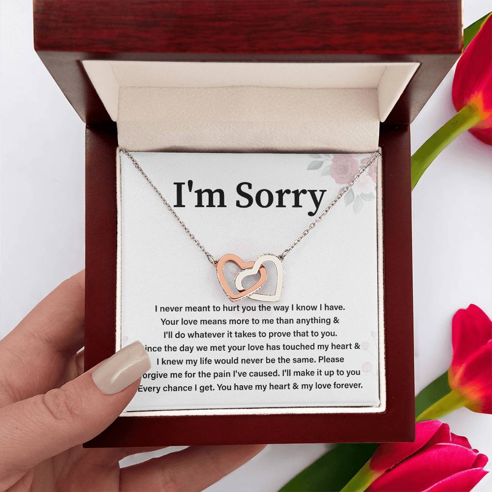 I'm Sorry Necklace for Her Apology Gift for Wife, Girlfriend or Partner with Interlocking Hearts Necklace