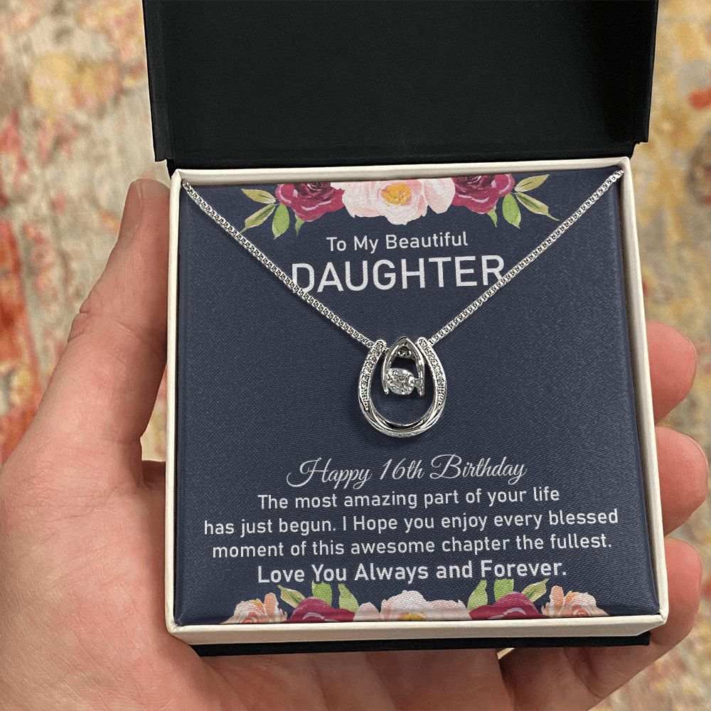 16th Birthday Horseshoe Necklace Daughter With Message Card