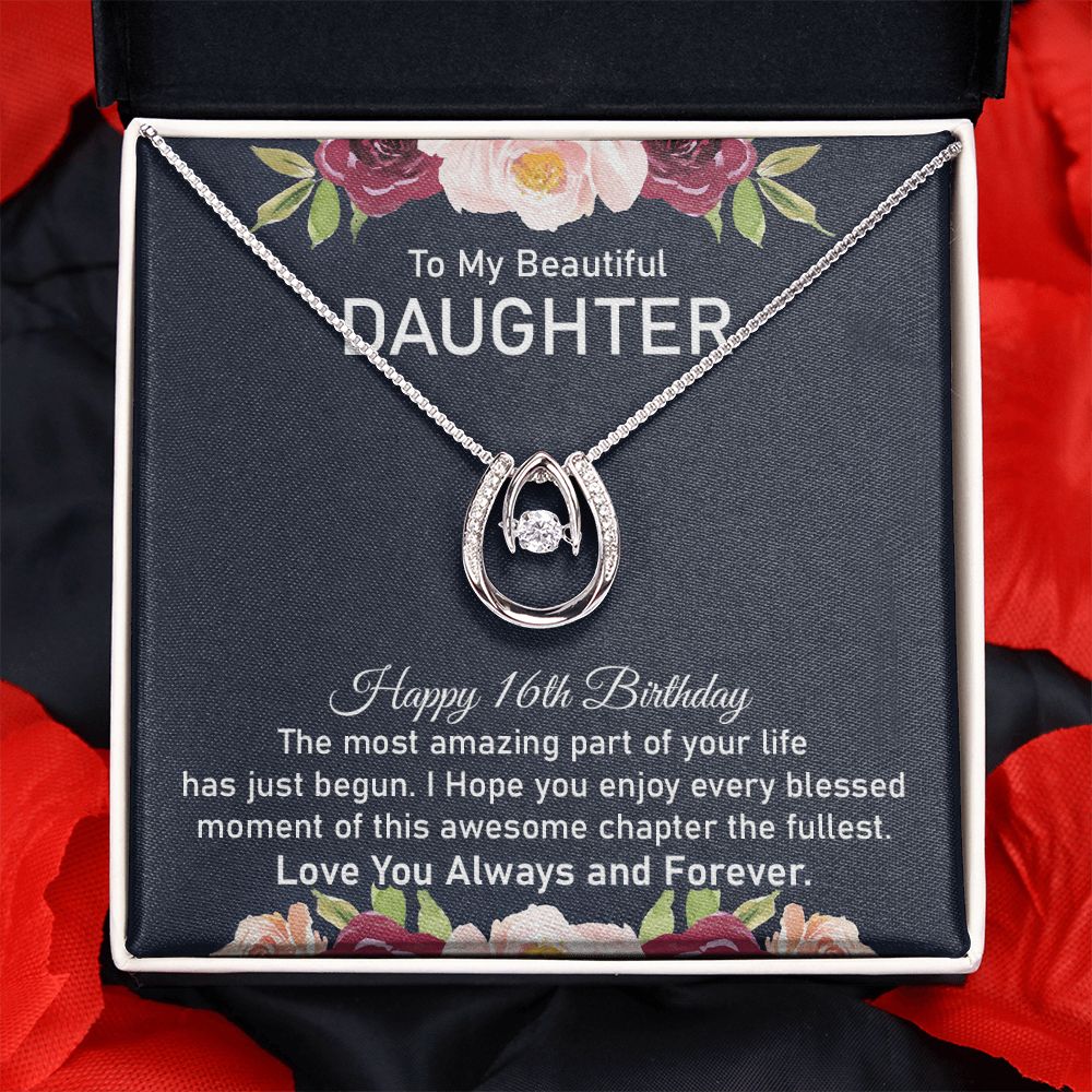 16th Birthday Horseshoe Necklace Daughter With Message Card