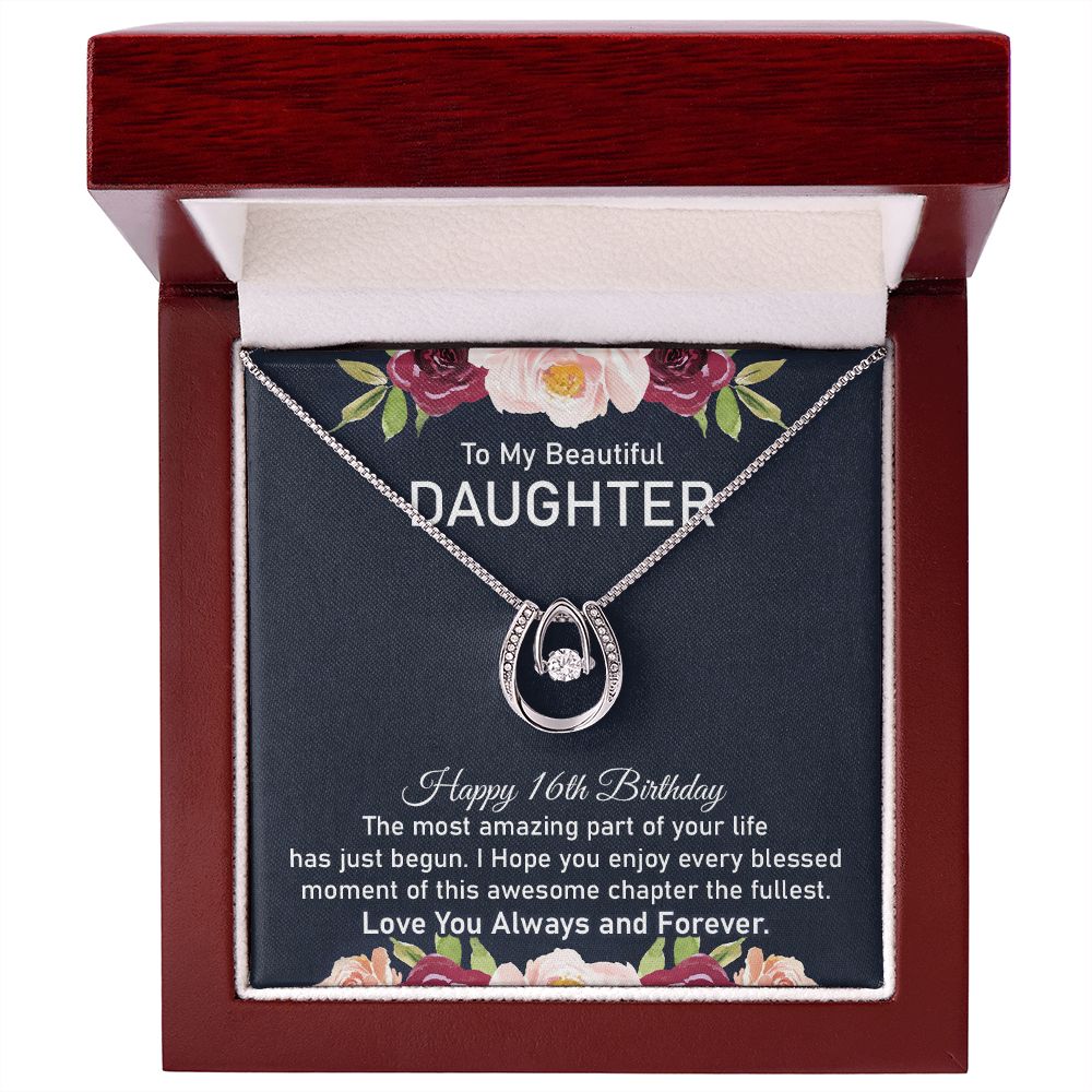 16th Birthday Horseshoe Necklace Daughter With Message Card