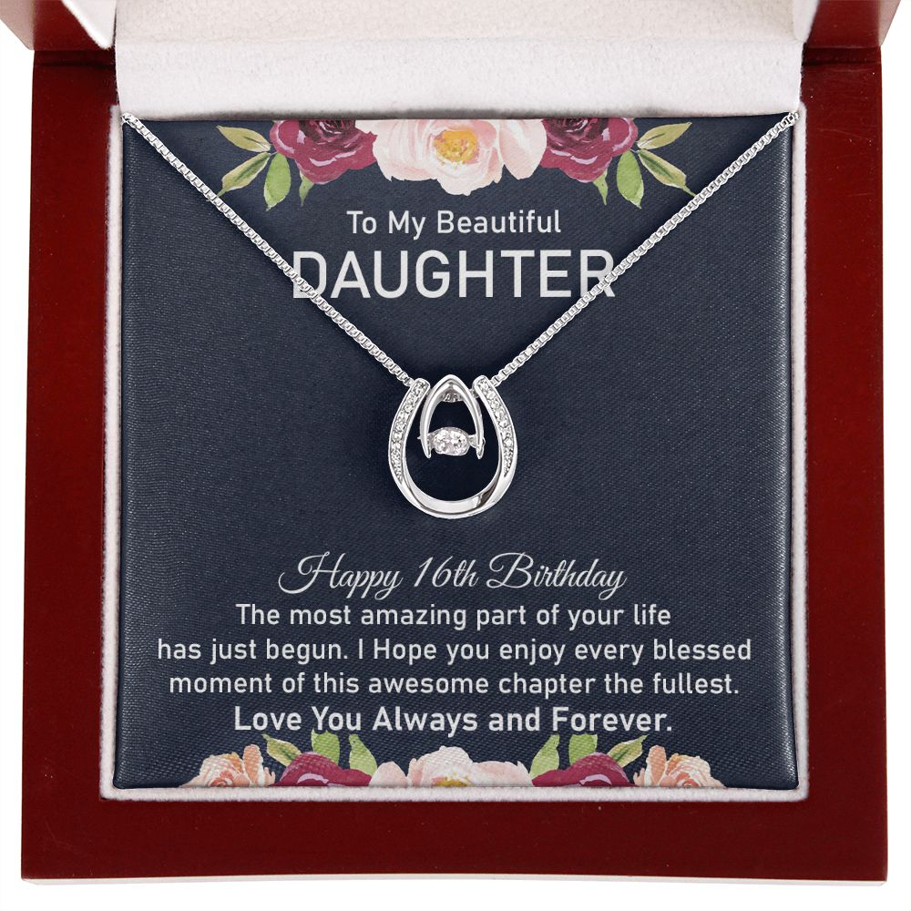 16th Birthday Horseshoe Necklace Daughter With Message Card