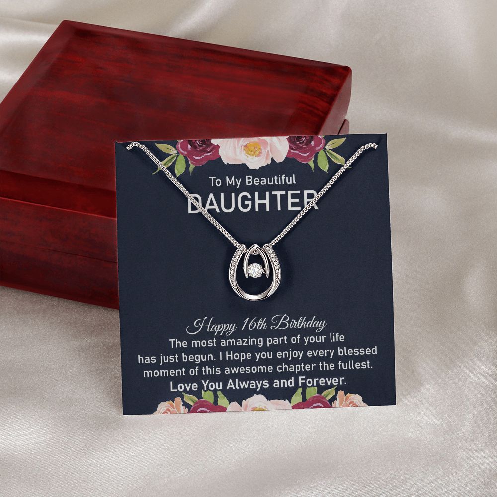 16th Birthday Horseshoe Necklace Daughter With Message Card