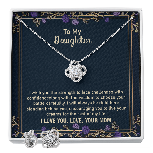 Daughter Necklace and Earrings Gift – From Mom with Message Card