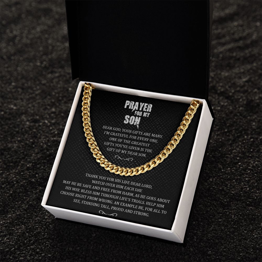 Stainless Less Steel Cuban Link Chain For Man: Prayer For My Son Proud And Strong From Mom And Dad