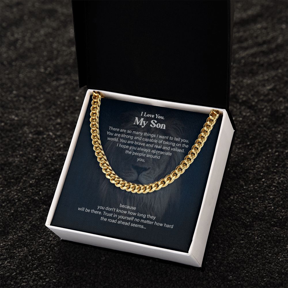 I Love You My Son From Dad And Mom - Heartfelt Gift With Message Card, Stainless Steel Cuban Link Chain