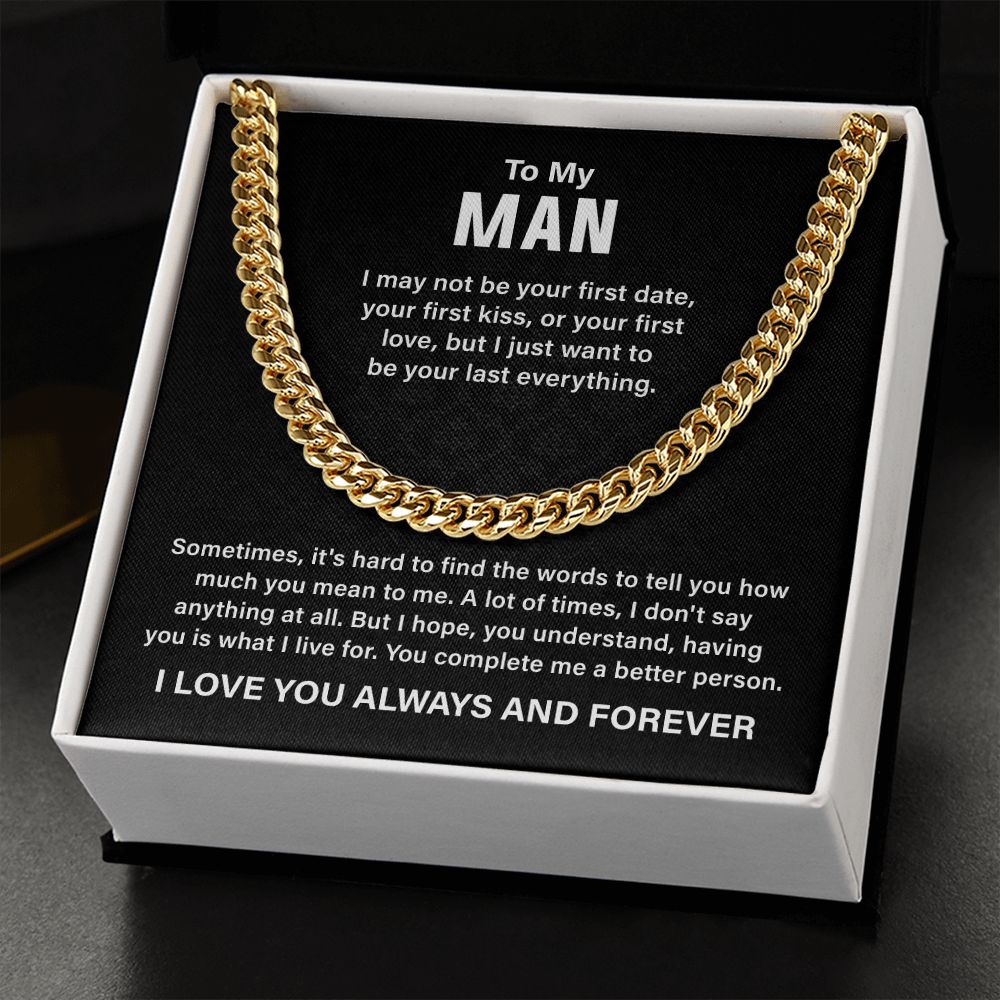 Cuban Chain Necklace Gift for Man with Love Message Card