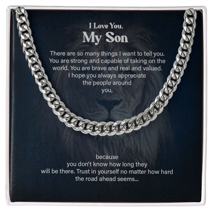 I Love You My Son From Dad And Mom - Heartfelt Gift With Message Card, Stainless Steel Cuban Link Chain