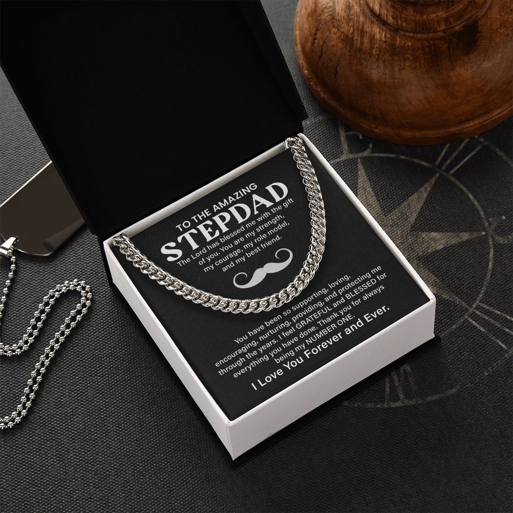 Step Dad Cuban Link Chain Gift With Loving Message Card