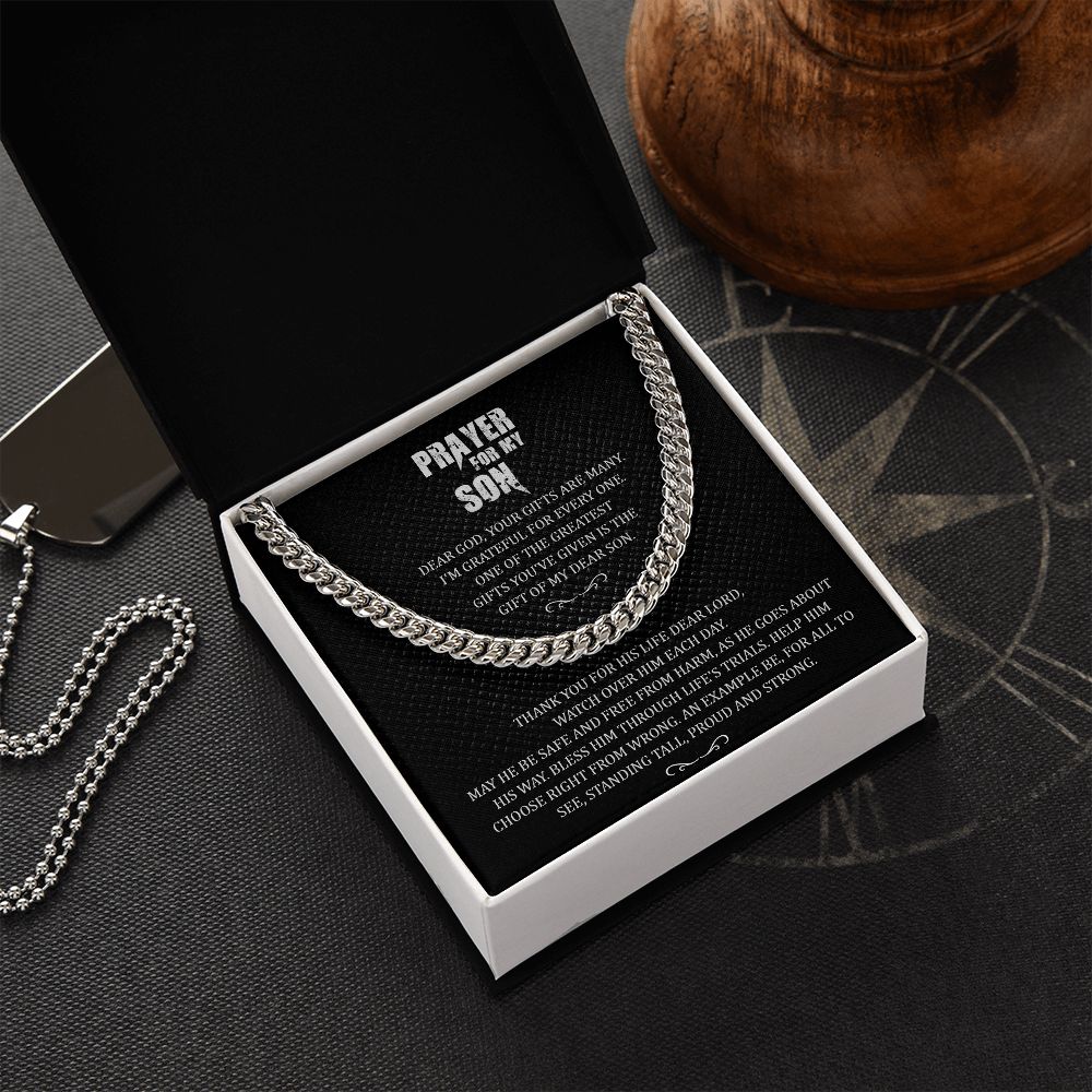 Stainless Less Steel Cuban Link Chain For Man: Prayer For My Son Proud And Strong From Mom And Dad