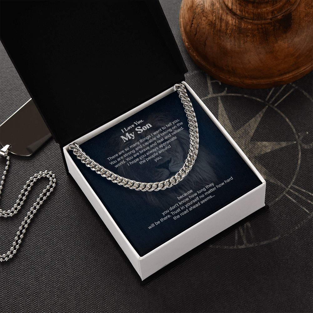 I Love You My Son From Dad And Mom - Heartfelt Gift With Message Card, Stainless Steel Cuban Link Chain
