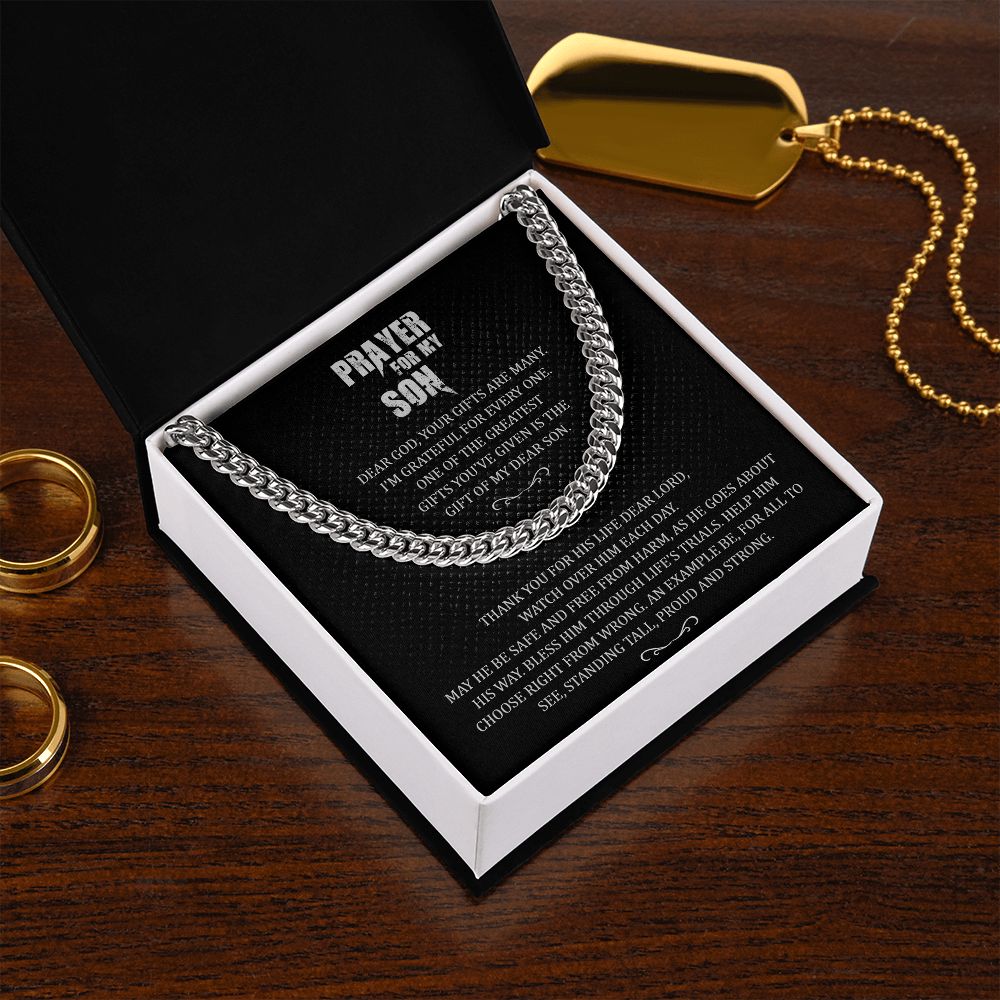 Stainless Less Steel Cuban Link Chain For Man: Prayer For My Son Proud And Strong From Mom And Dad