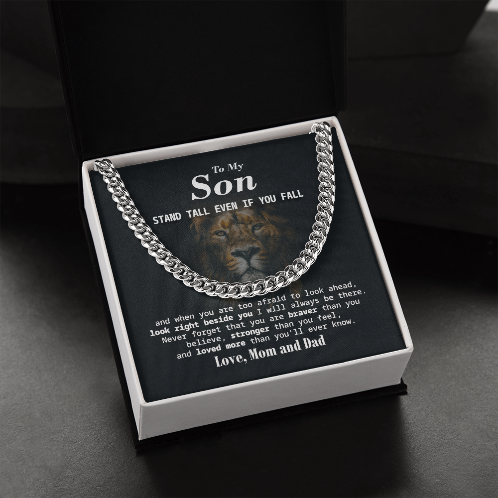 Cuban Chain Gift for Son from Mom and Dad with Inspirational Lion Message