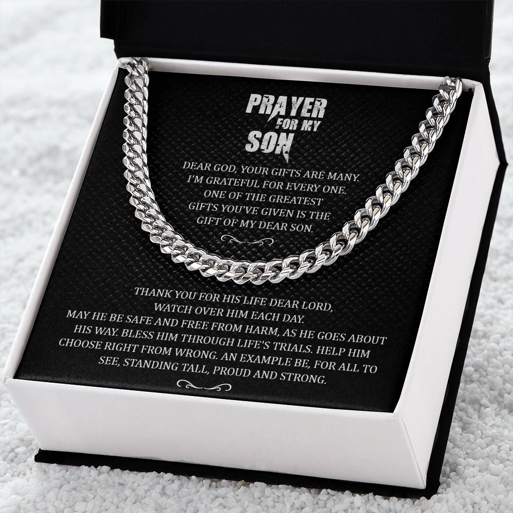 Stainless Less Steel Cuban Link Chain For Man: Prayer For My Son Proud And Strong From Mom And Dad