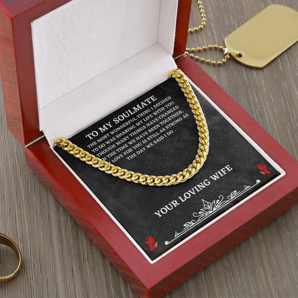 Soulmate Cuban Chain Necklace Gift from Wife – with Heartfelt Message Card