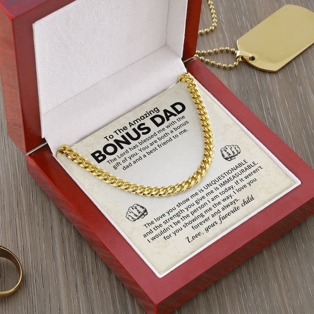 Bonus Dad Cuban Chain Necklace Gift With Loving Message
