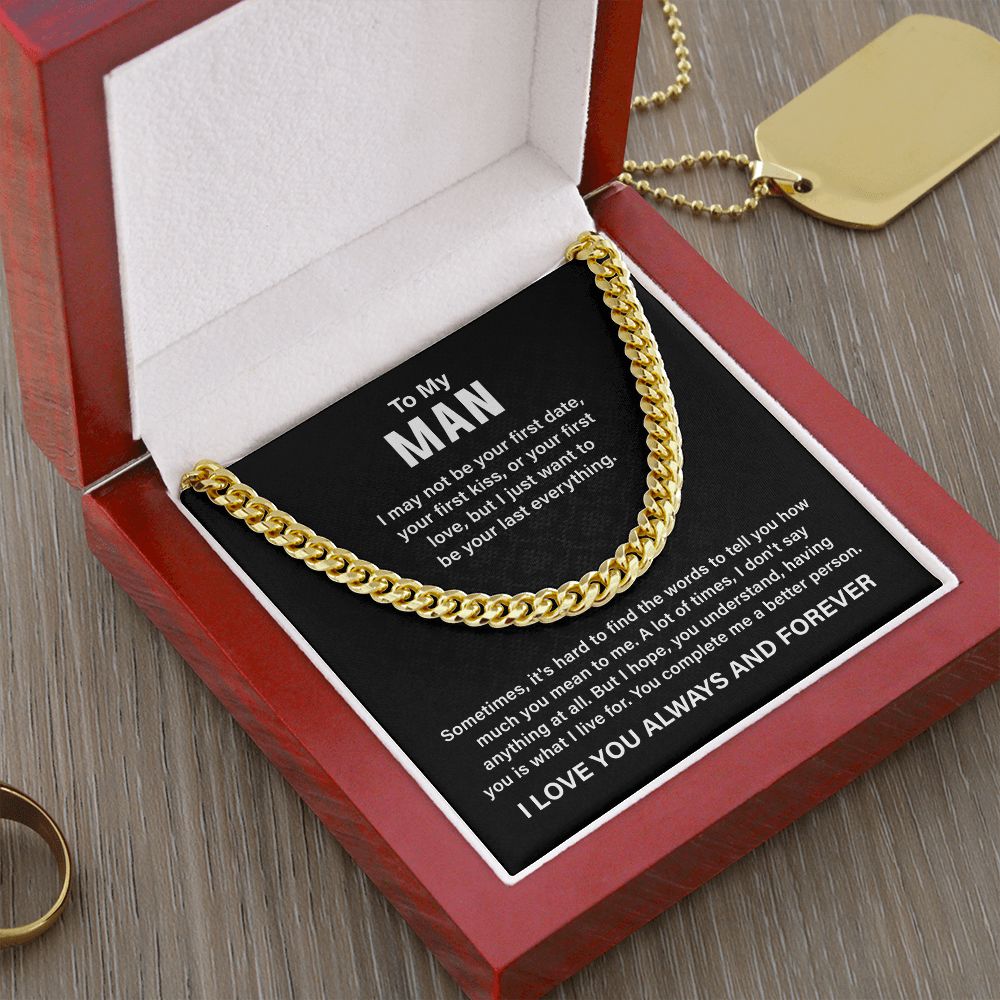 Cuban Chain Necklace Gift for Man with Love Message Card