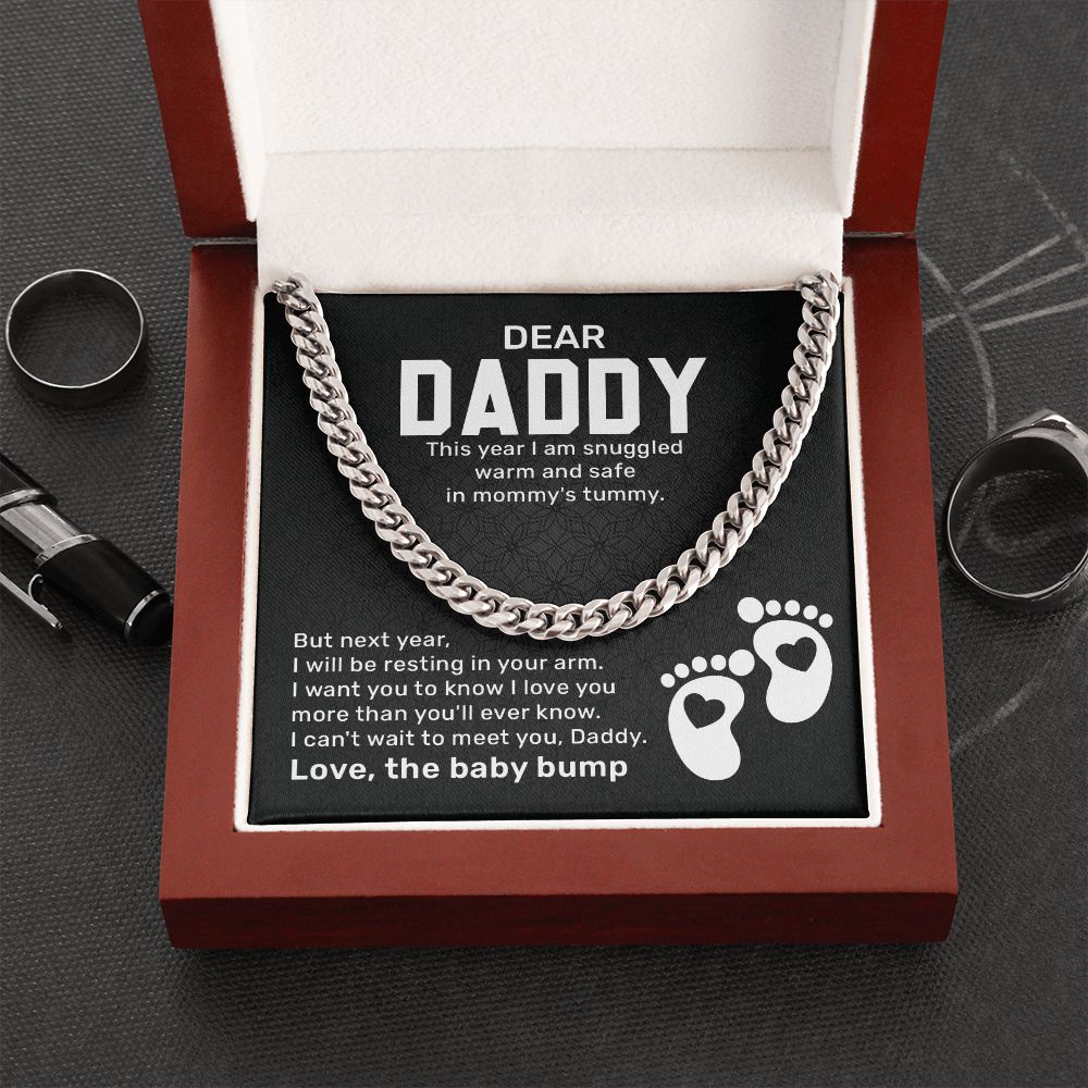 Dear Daddy This Year I Am Snuggled Warn And Safe In mommy's Tummy. Love, The Baby Bump