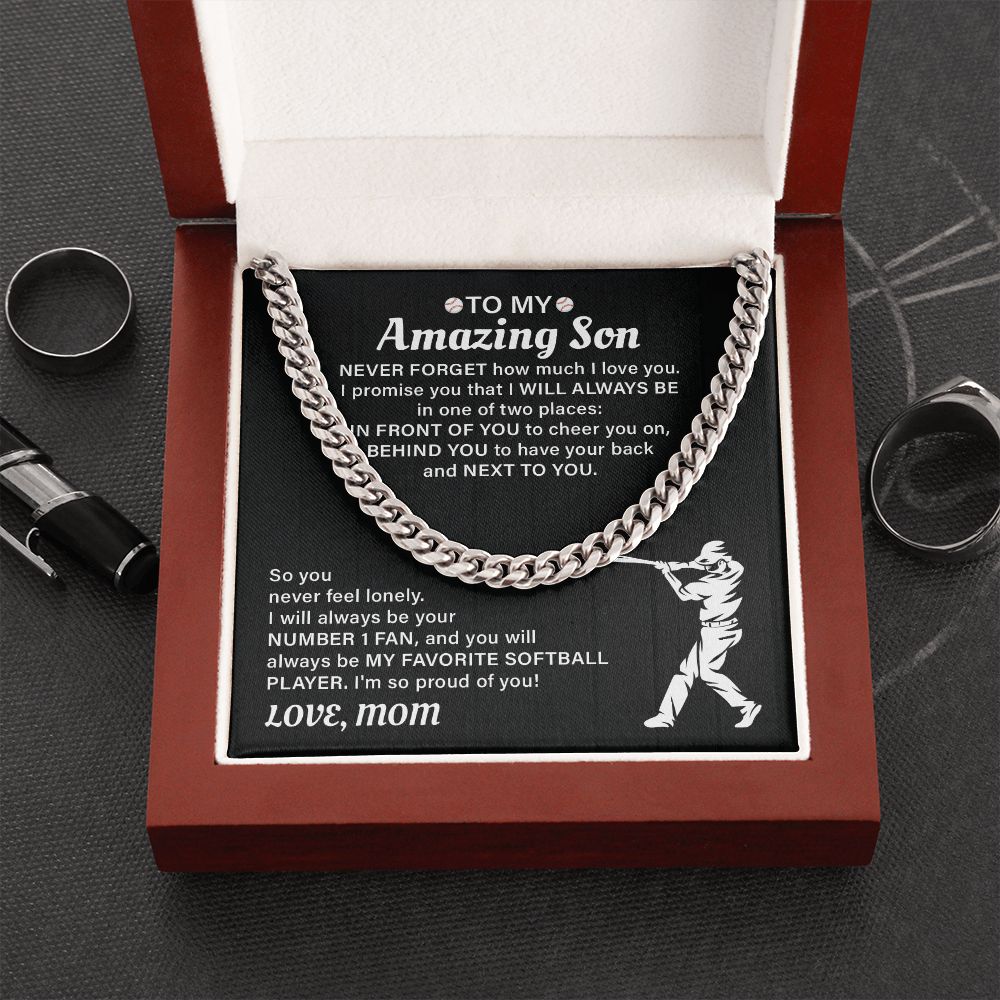To My Amazing Son Never Forget How Much I Love You, Cuban Link Chain For Man With Amazing Message Card From Mom