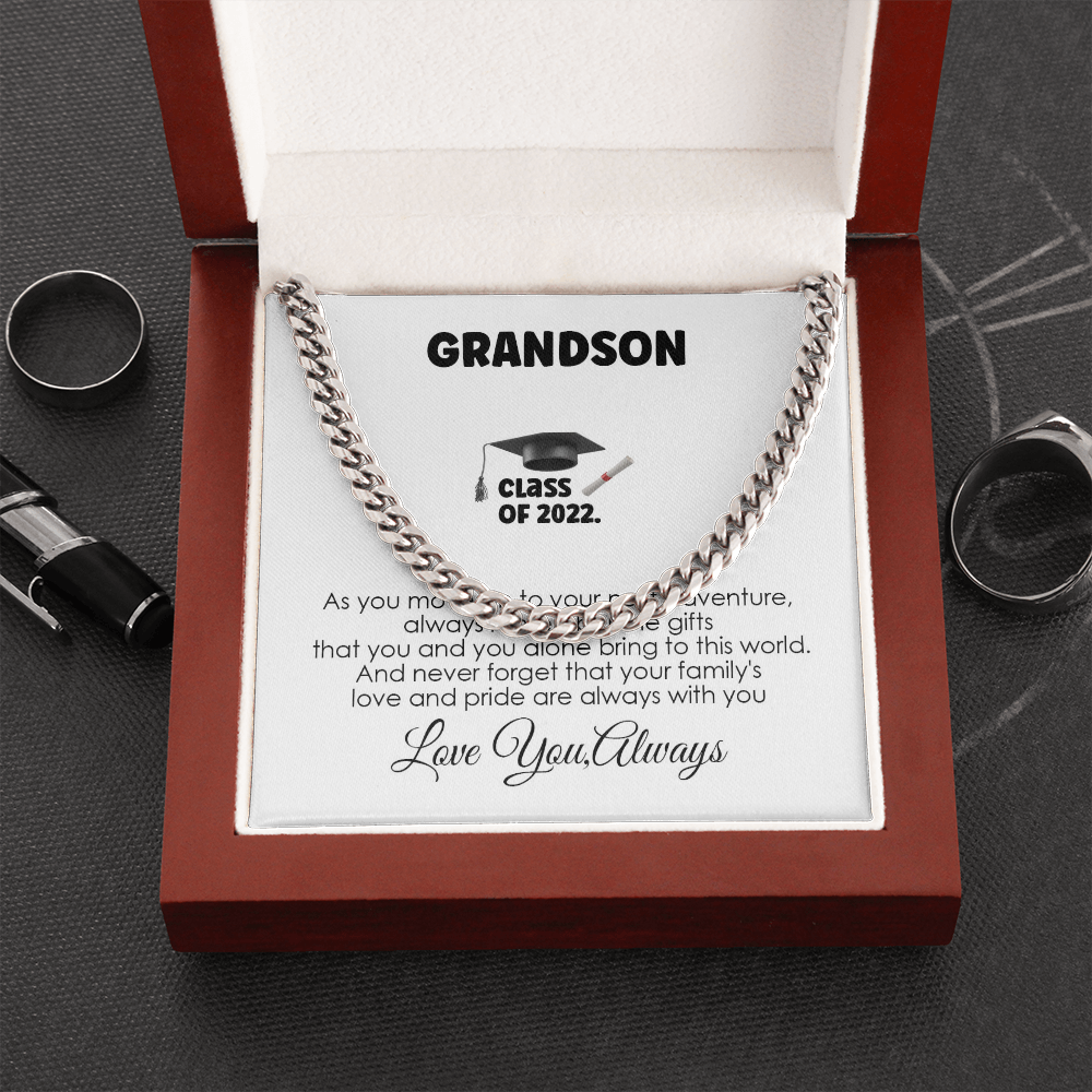Grandson Graduation Gift – Customized Graduate Chain with Inspirational Message Card
