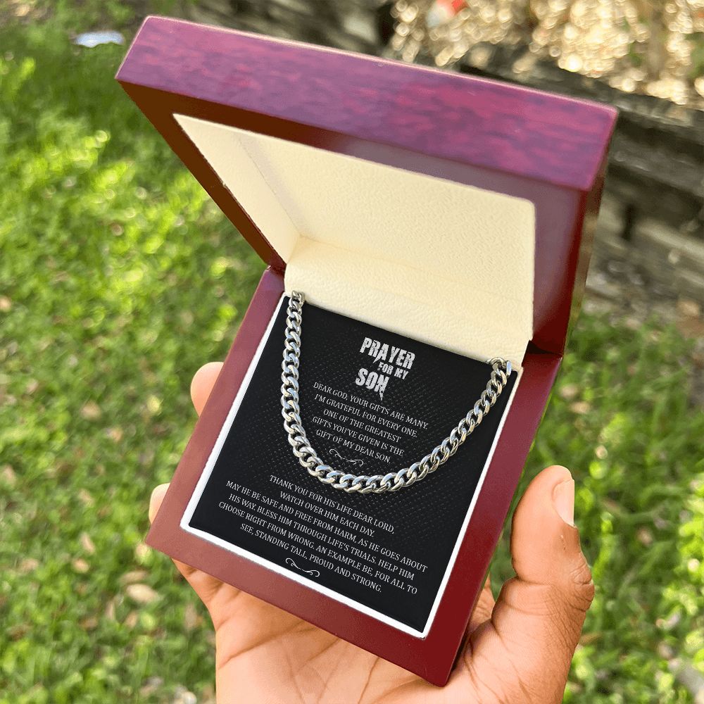 Stainless Less Steel Cuban Link Chain For Man: Prayer For My Son Proud And Strong From Mom And Dad