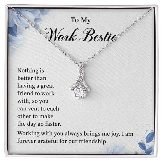 To My Work Bestie Necklace From Co-Work Friends Gift or Office Co Worker and Colleague  Sentimental Gold Necklace With Massage card