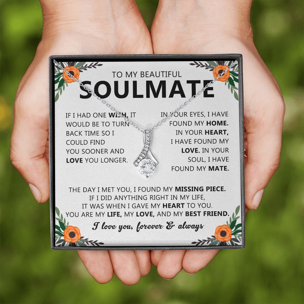To My Beautiful Soulmate Necklace Gift for Her with Message Card and Box