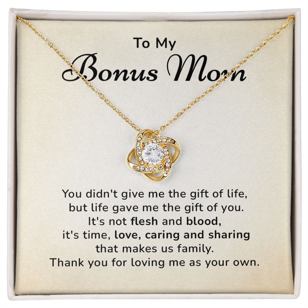 To My Bonus Mom Thank You For Loving Me As Your Own, 14k White Gold Stainless Steel Love Knot Necklace For Women