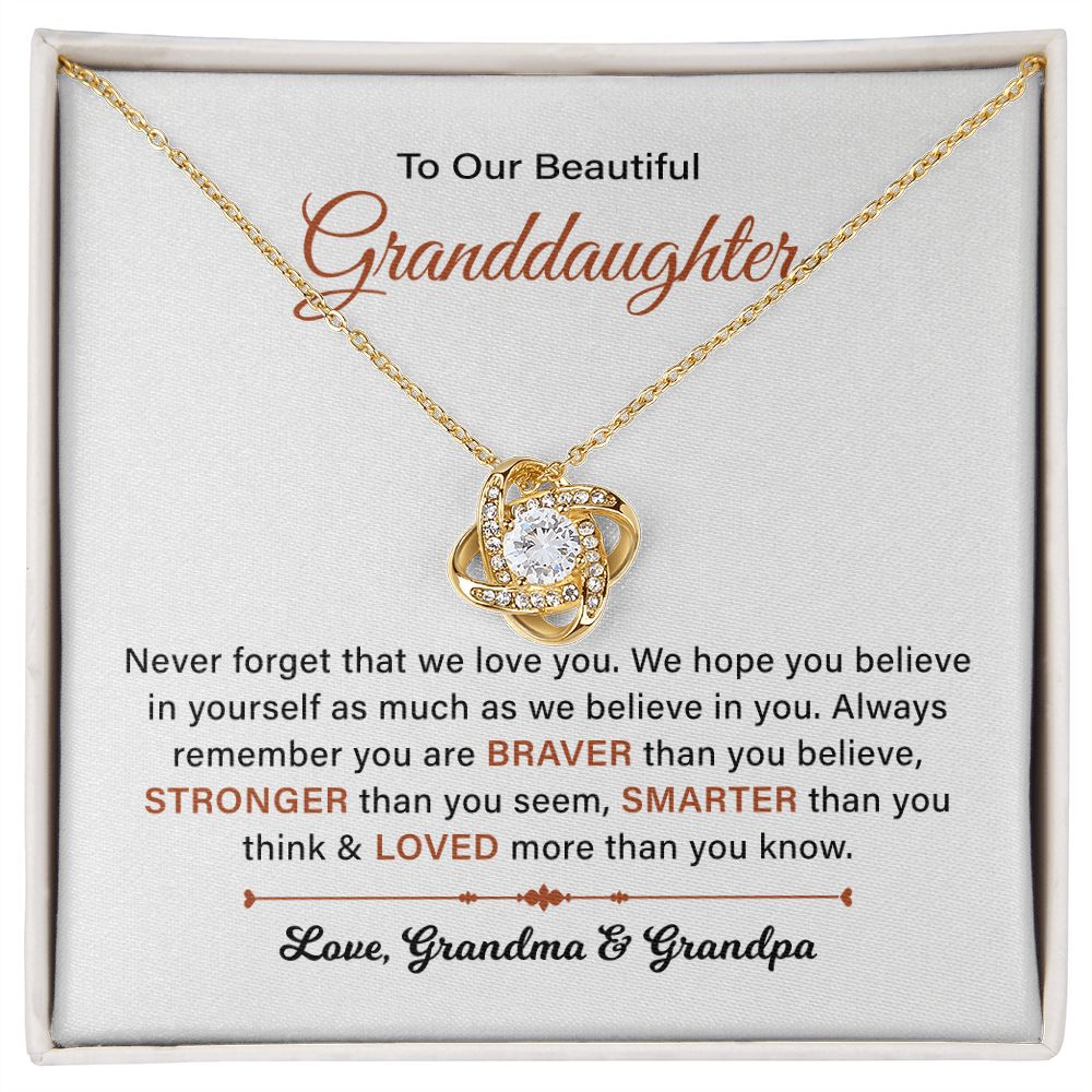 To My Beautiful Granddaughter Never Forget That We Love You .