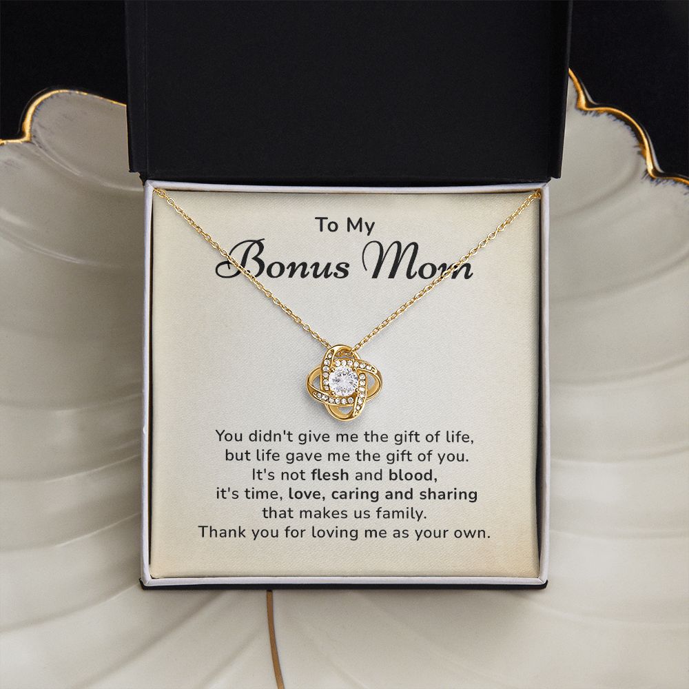 To My Bonus Mom Thank You For Loving Me As Your Own, 14k White Gold Stainless Steel Love Knot Necklace For Women
