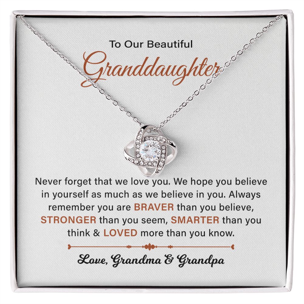 To My Beautiful Granddaughter Never Forget That We Love You .