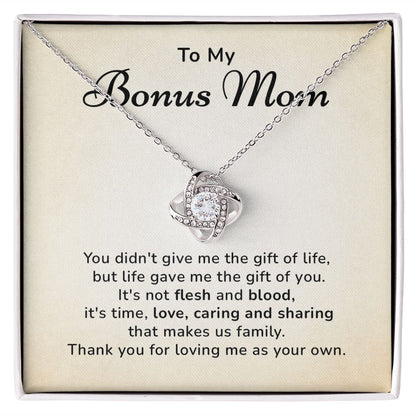 To My Bonus Mom Thank You For Loving Me As Your Own, 14k White Gold Stainless Steel Love Knot Necklace For Women