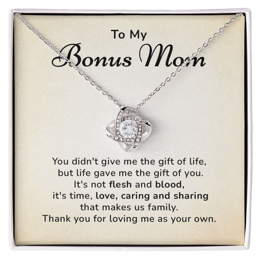 To My Bonus Mom Thank You For Loving Me As Your Own, 14k White Gold Stainless Steel Love Knot Necklace For Women