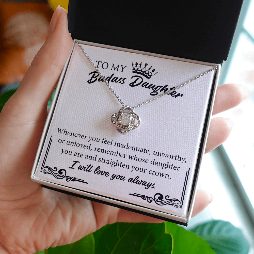 Badass Daughter Necklace Gift with Crown Message Card