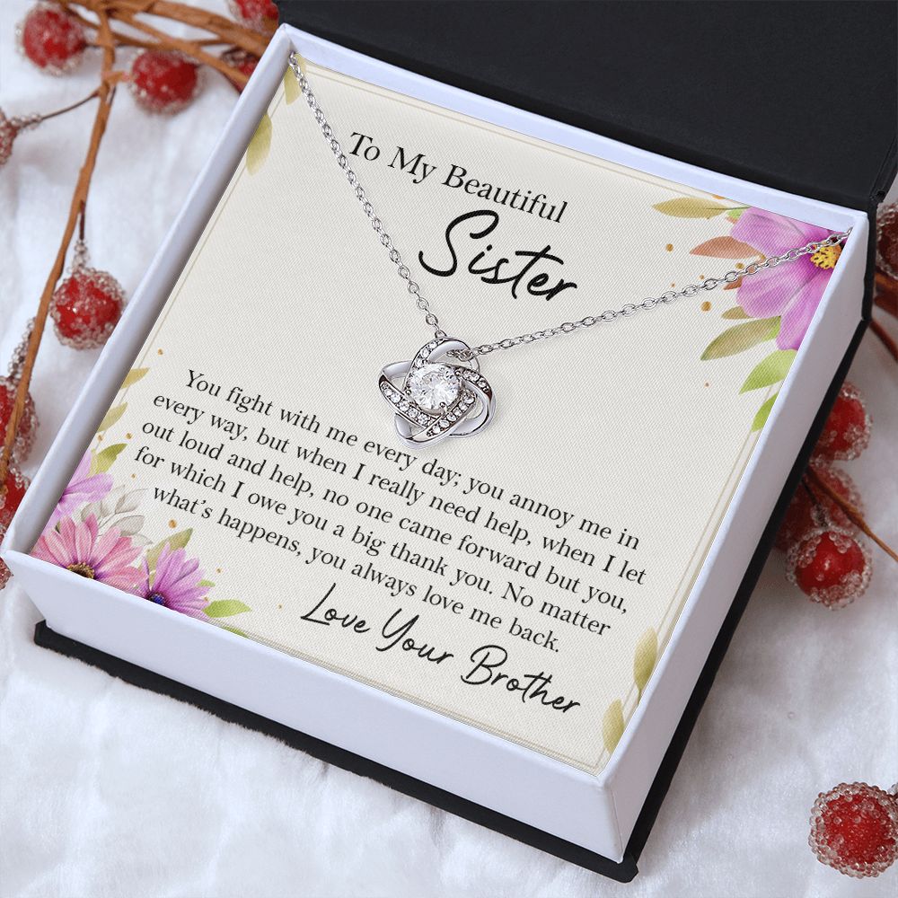 To My Beautiful Sister Necklace Gift from Brother with Message Card