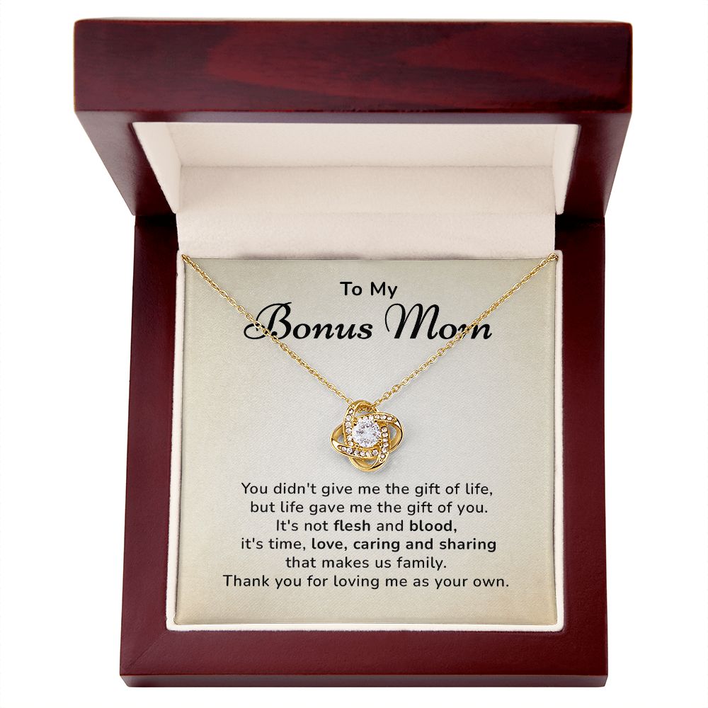 To My Bonus Mom Thank You For Loving Me As Your Own, 14k White Gold Stainless Steel Love Knot Necklace For Women