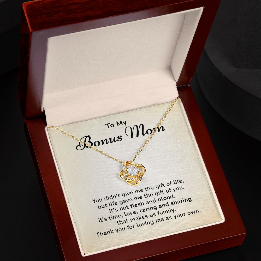 To My Bonus Mom Thank You For Loving Me As Your Own, 14k White Gold Stainless Steel Love Knot Necklace For Women