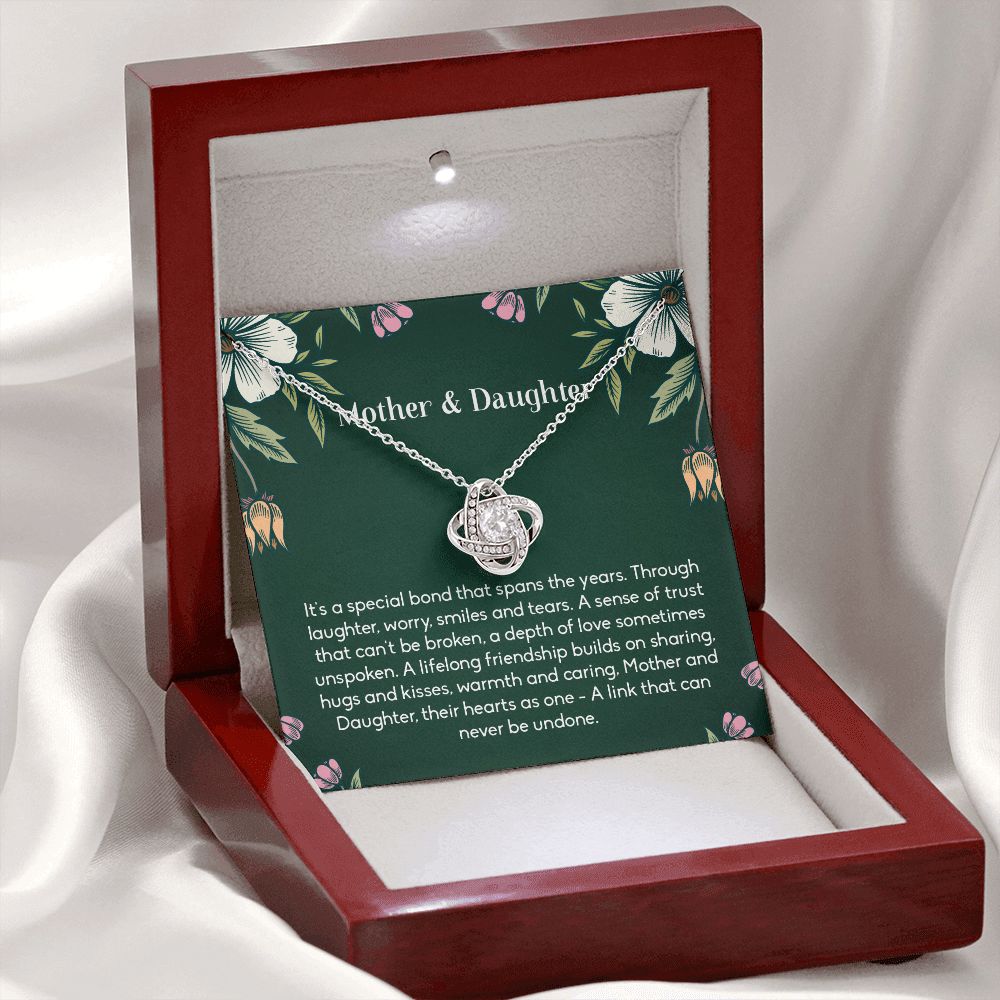 Mother and Daughter Necklace Gift – Love Knot Pendant with Sentimental Bond Message Card