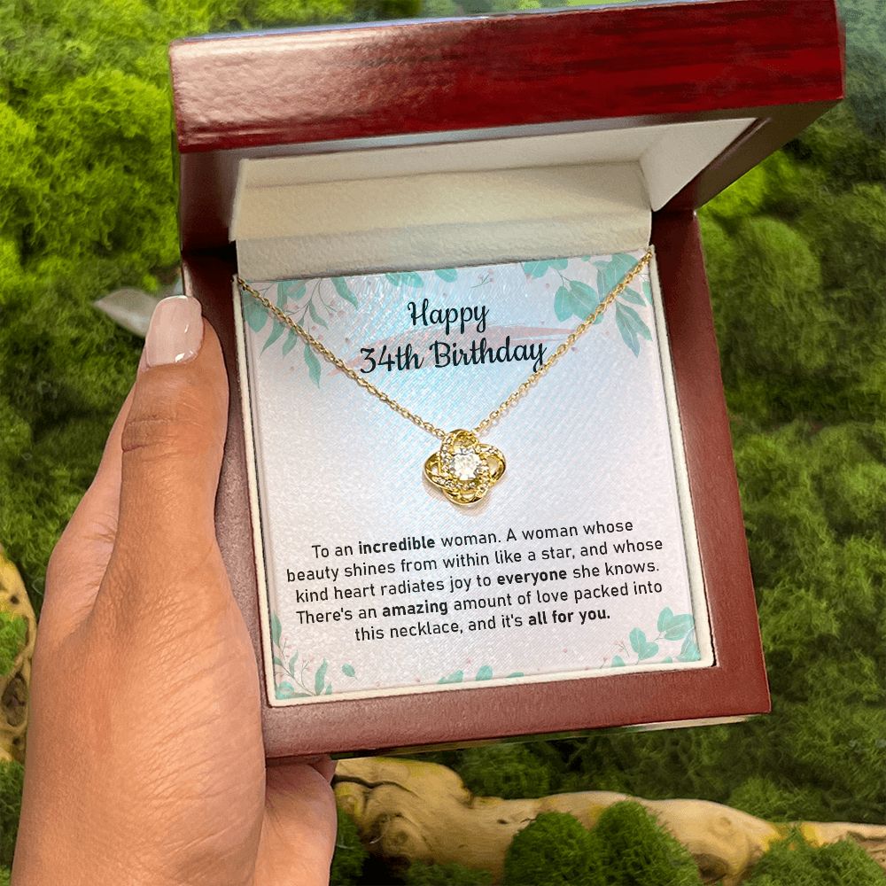 34th Birthday Gift Necklace for Her with Loving Message