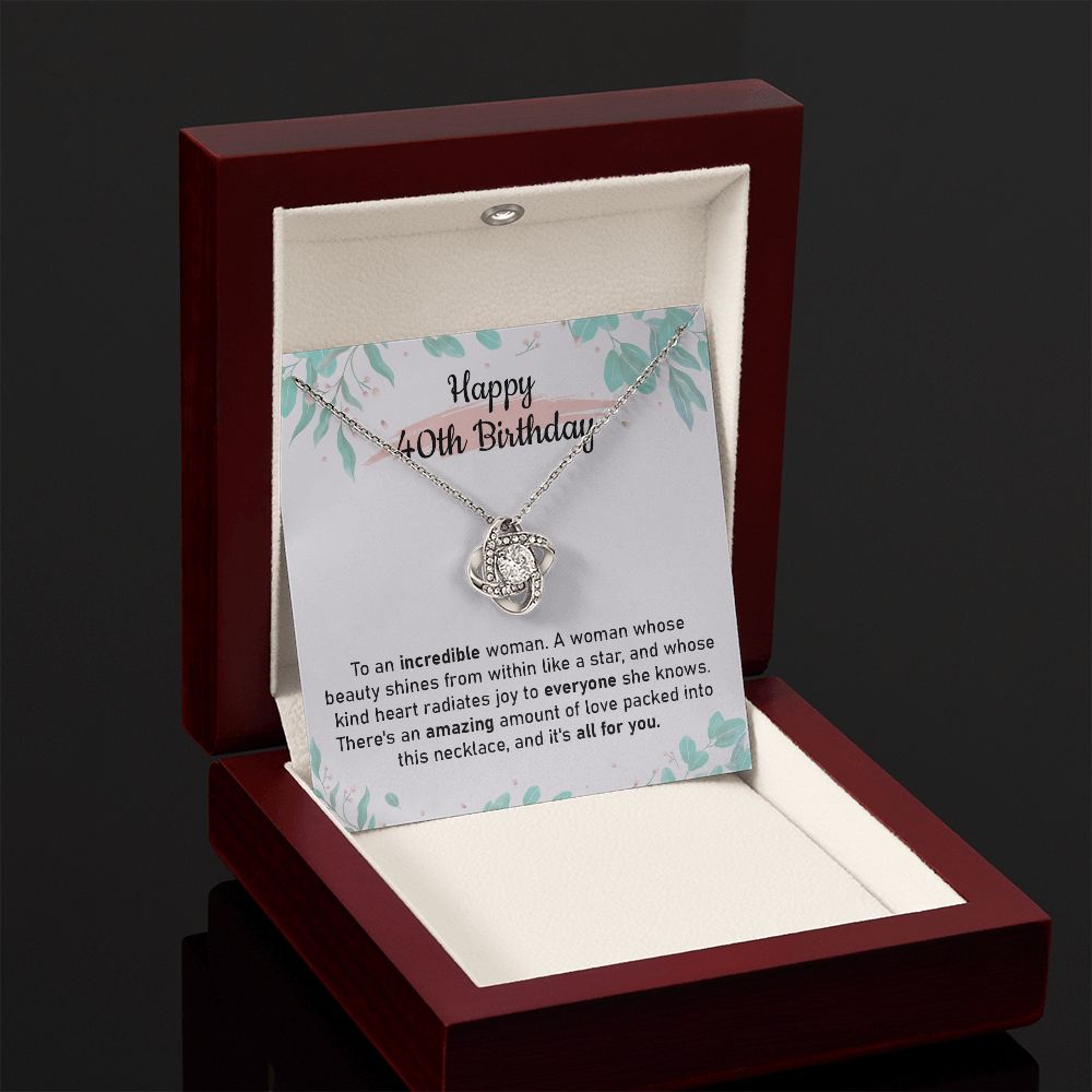 40th Birthday Necklace Gift for Her with Message Card
