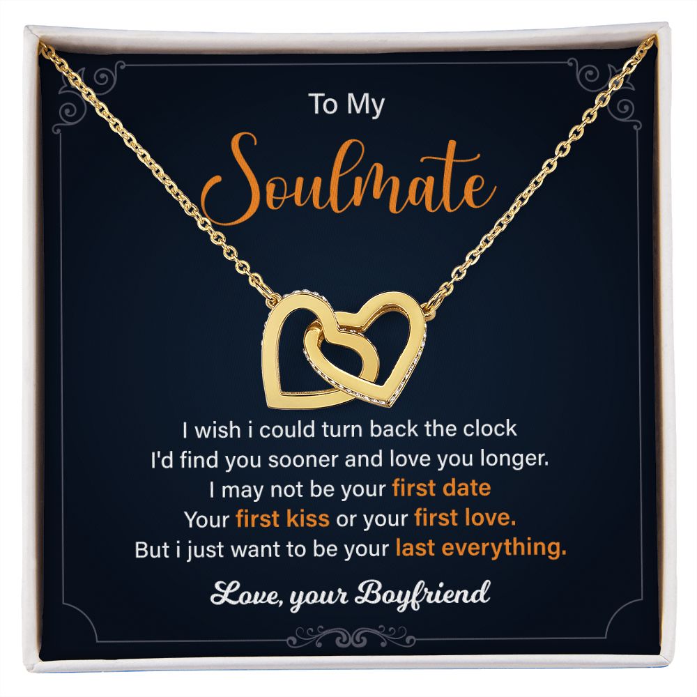 To My Soulmate I Wish I Could Turn Back The Clock - Interlocking Heart Necklace Gifts For Birthday Valentine's Day Anniversary From Husband/Boyfriend